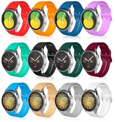 Asonen Paquete de 12 correas de silicona compatibles con Samsung Galaxy Watch 7/6/5/4/FE, Watch 5 Pro, correas de repuesto de 20 mm para hombres y mujeres, Large, Silicona, No es una piedra preciosa