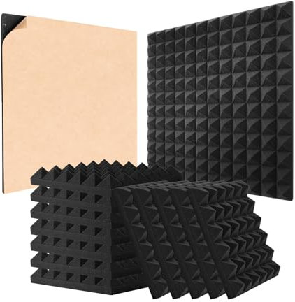 VEVOR Panneau Mousse Acoustique Lot de 48 Panneaux Muraux Insonorisants Adhésifs 30x30x5 cm Absorbants le Son Résistants au Feu Forme Pyramidale pour Murs et Plafonds de Studio, Maison, Bureau, Noir