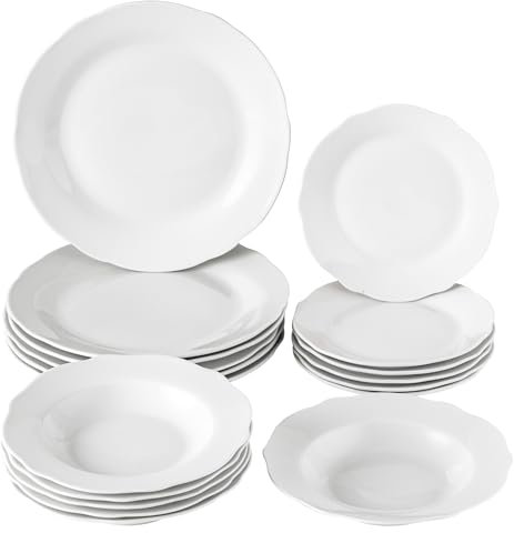 Baroni Home, 18‑teiliges Tellerservice aus Porzellan und Steingut, farbenfrohes Geschirr‑Set für 6 Personen, bestehend aus Suppenteller, Speiseteller und Dessert‑ bzw. Obstteller (Lotus)
