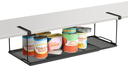 Buwico Unterregal Schrankkörbe, Metall unterregal Hängekorb,Hängekorb Regal, Verstellbare Länge Hängende Zusatzaufbewahrungsregale Unter Dem Schrank für Küche, Speisekammer,Büro,Schreibtisch(Schwarz)