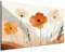 DARO Design® Leinwand Bilder Groß 84x56 cm XXL Wanddeko Wohnzimmer Aesthetic Room Decor Deko Zimmer Wandbilder Modern Bild auf Leinwand Boho Blumen Minimalistisch Orange Weiß Beige