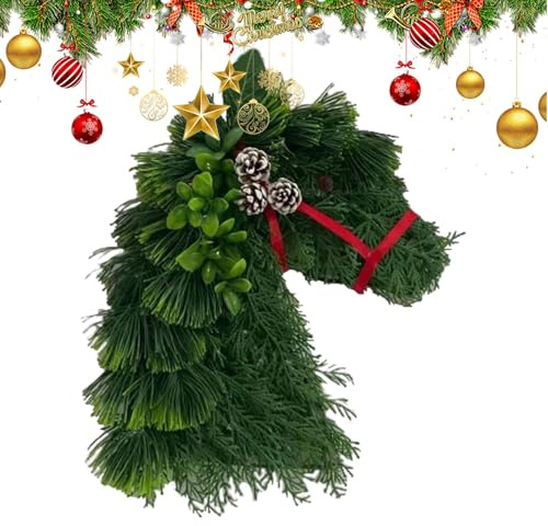 Pferdekopfkranz – Outdoor-Weihnachtskranz, tragbare Haustürkränze | Mehrzweck-Weihnachts-Türkranz mit Pferdeköpfen, Pferdekopf-Türhänger, Weihnachtsgrün, saisonale Dekoration für Weihnachten