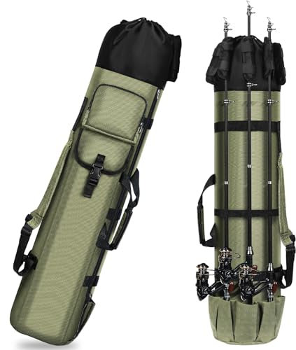 Fishing Rutentasche, Angeltasche Rutentasche Rutenfutteral Angelrutentasche, 600D Oxford Angelrutentaschen, Tragbar Angeltaschen Mit 2 Schultergurten Handschlaufen Rucksack für Angeln Angler (Green)