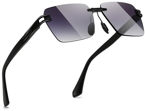 SUNGAIT Randlose Rechteckige Sonnenbrille Quadratisch Rahmenlos für Männer und Frauen Y2K Vintage Retro UV-Schutz (Schwarzer Rahmen/Graue Verlaufsgläser)