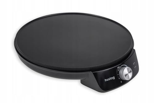 Huslog Crêpière Électrique 1200W, Ø29 cm, Revêtement Antiadhésif, Température Réglable, Bord Relevé, avec Spatule Bois et Répartiteur, Noir - Parfaite pour Crêpes, Pancakes, Tortillas et Tacos