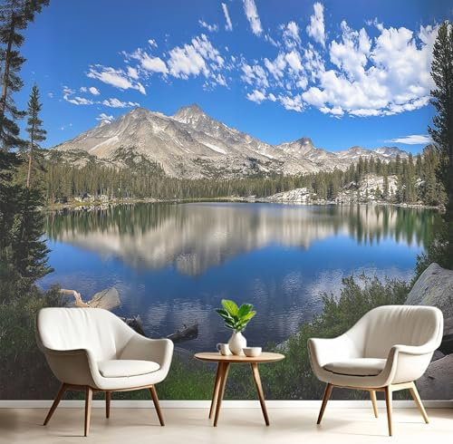 Carta da Parati Foresta Densa - 450x315cm - Panorama Del Lago Fotomurali in Seta Murale alla, XXL Poster Gigante Design Decorazione da Muro per soggiorno, camera da letto