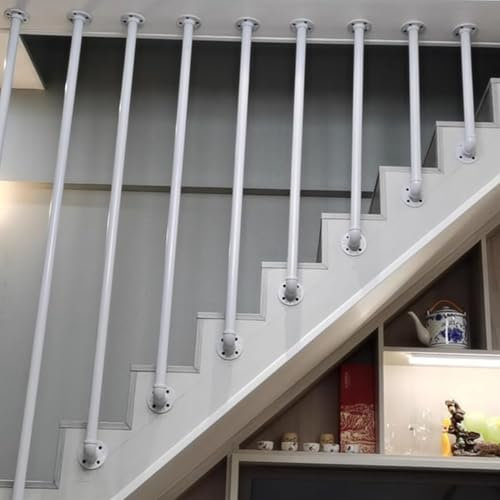 Kit di Corrimano per Scala Industriale, Corrimano da Soffitto Montato a Parete, Ringhiera di Sicurezza in Ferro Battuto con Tubo Tondo, Balustrata Bianca, per Loft, Ville