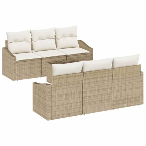 vidaXL Sofa Set mit Kissen 7 pcs Beige und Creme Poly-Rattan, Modularer Gartenlounge-Set, strapazierfähiges Sofa, UV-beständige Kissen, gemütliche Ablagefläche