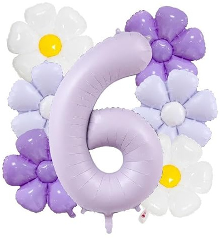 DIWULI Blumen Deko Geburtstag 6 Jahre - Luftballon Set Lila