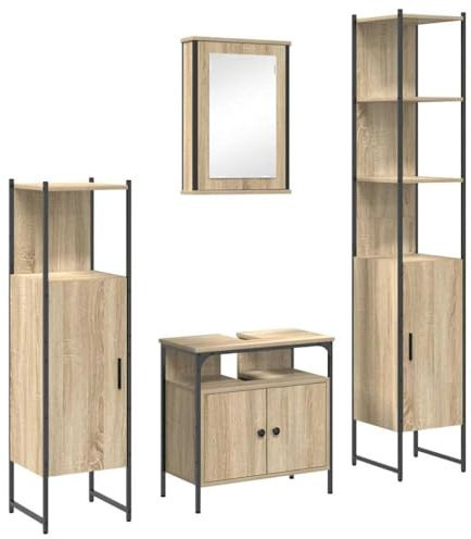 vidaXL Bathroom Furniture Set 4 pcs Sonoma Oak Engineered Wood, Sleek Bathroom Furniture Set, Rectangular Design, Ample Storage, Wall-Mounted, Durable Engineered Wood, Modern Home Decor