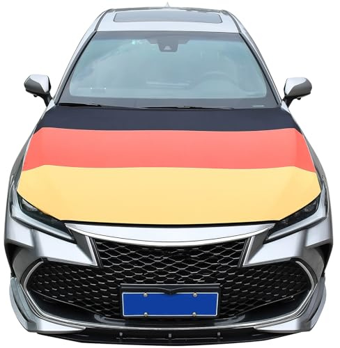 Blueshyhall Auto Motorhaubenabdeckung Flagge, 120 x 150 cm Hoch Elastische Flagge Motorhaube Abdeckhaube Auto aus Polyester Stoff, Verschleißfest Waschbar Fanartikel Fussball (DE)