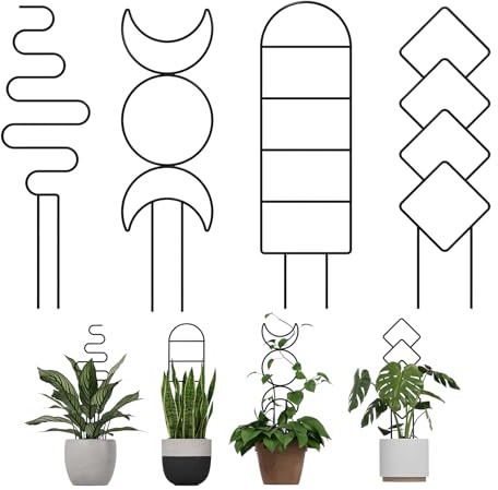 Bamworld Kletterhilfe für Rankpflanzen Indoor, 41 cm Metall Rankgitter für Topfpflanzen, 4er Set Gartenspalier mit Mustern für Efeu und Blumen