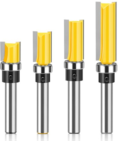 WSOOX Bündigfräser 8mm Schaft 4pcs Bündigfräser Oberfräse mit Kugellager Kopierfräser 12.7mm Schnittdurchmesser