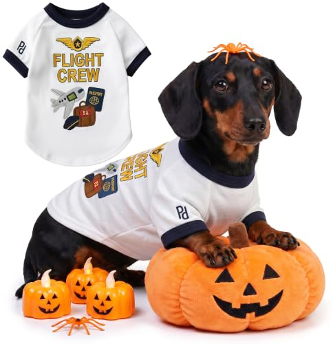 Parisian Pet Dog Flight Crew Shirt - Halloween Pet Vest - Halloween Shirts for Dogs - Embroidered Pets Clothes - Puppy Halloween Costume - Sleeved Doggy Costumes for Large Dogs