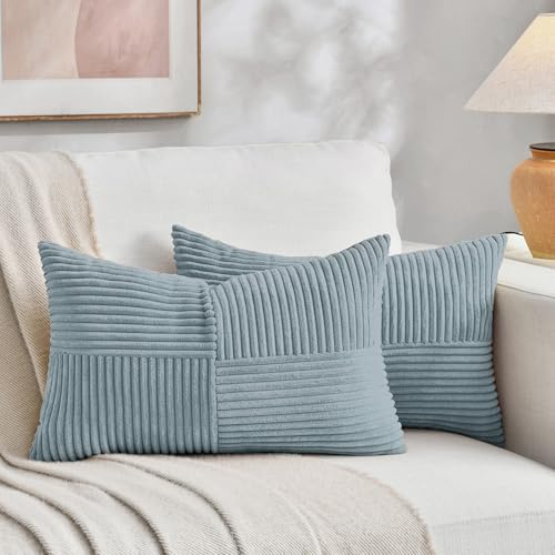 FDTERN 2er Set Hellblau Kordsamt Kissenbezug 30x50 Weich Moderne Dekorative Kissenbezüge Kissenhülle Dekokissenbezug Sofakissen Dekokissen Boho Deko für Sofa Schlafzimmer Wohnzimmer Bett