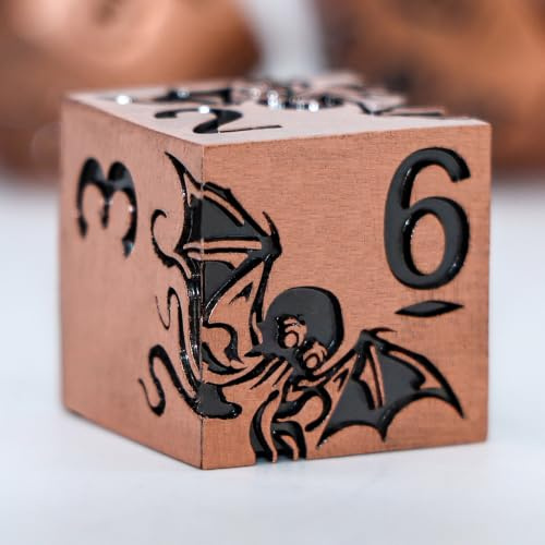 Krake Metall Würfel Set 7-teilig – Premium Polyedrische Rollenspiel Würfel mit Magnetischer Geschenkbox für TTRPG & Tabletop Spiele (Kupfer)
