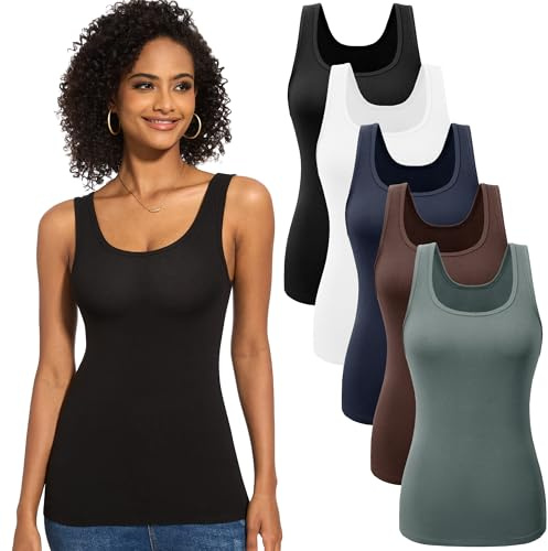 JOVCOVL Damlinne U-hals, basic slim fit undertröja, 3/5-pack | Mjukt, elastiskt material. Den ärmlösa spagetti-axelremmen är idealisk för vardagen, yoga, fitness och fritid.
