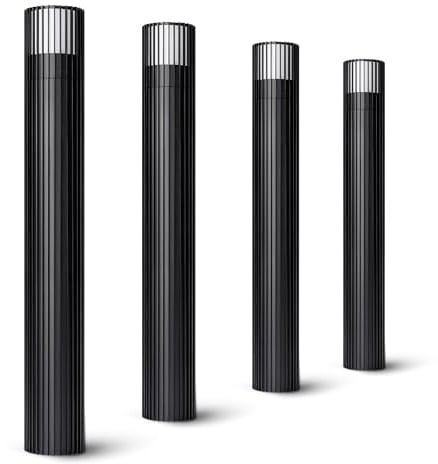SSC-LUXon GAVALO Pollerleuchte 4er Set schwarz rund 50cm IP44 geriffelt G9 | Vier schlanke Standleuchten 50cm für den Garten - geriffeltes Design, für Wege, Beete & Einfahrt, IP44, für G9 ohne Lampe