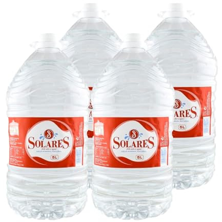 Agua Mineral Natural Solares 5 Litros – Pack 4 Garrafas (20 Litros) – pH 7,7, Sin Gas – Ideal para Hogar, Cocina y Consumo Diario