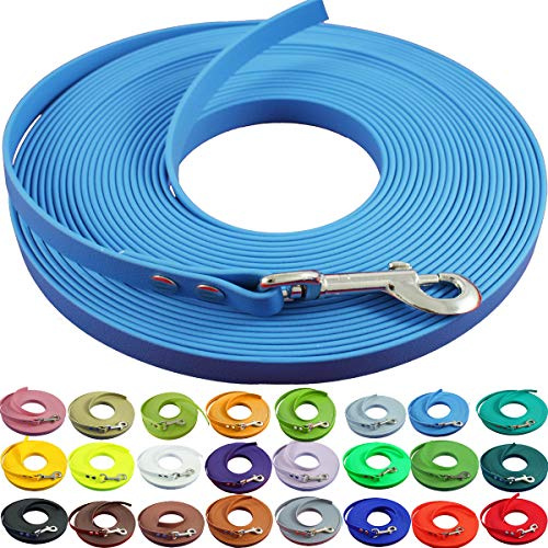 bio-leine Schleppleine 12mm aus Biothane - 7,5 m in Hellblau I Hundeleine ohne Handschlaufe für kleine und große Hunde - Wasserabweisende Leine