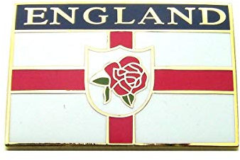 ENGLAND LAPEL BADGE ROSE SHIELD AND FLAG - Patriotic Pin Badge, Rugby, UK Seller