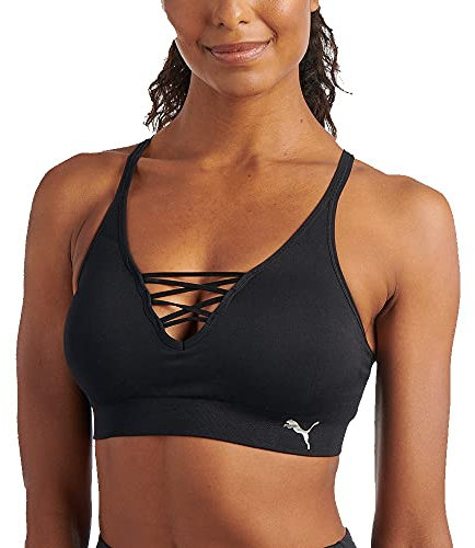 PUMA Damen Puma Women's Lace Up Bra Sport BH, Schwarz / Metallic, M EU