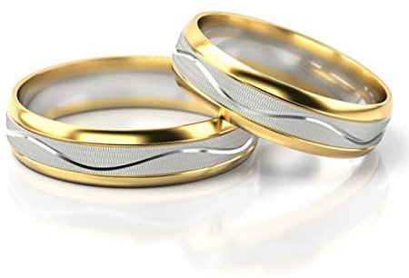 JC Gold Trauringe - Gelbgold Weißgold Eheringe Bicolor inklusive Gravur im Paarpreis PL234 (14 Karat (585) Bicolor)