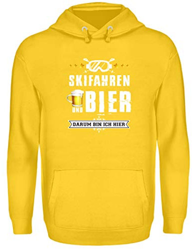 Skifahrer T-Shirt Hoodie Ski & Bier für Winterurlaub - Unisex Kapuzenpullover Hoodie -S-Sonnengelb