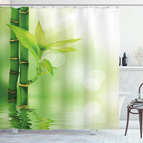 ABAKUHAUS Pflanze Duschvorhang, Bambus aus Wasser, Wasser Blickdicht inkl.12 Ringe Langhaltig Bakterie und Schimmel Resistent, 175 x 240 cm, Smaragdgrün