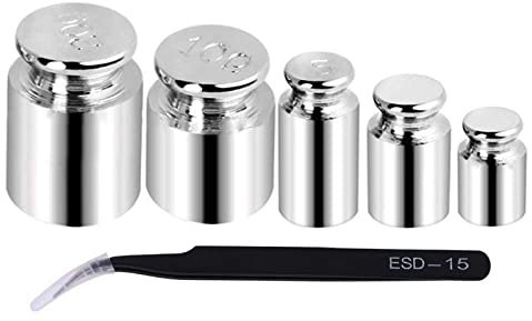 Calibration Weight, 1g 2g 5g 10g 20g Chrome Plating Calibration Gram Scale Weight Set and 1 Piece Calibration Weight Tweezer