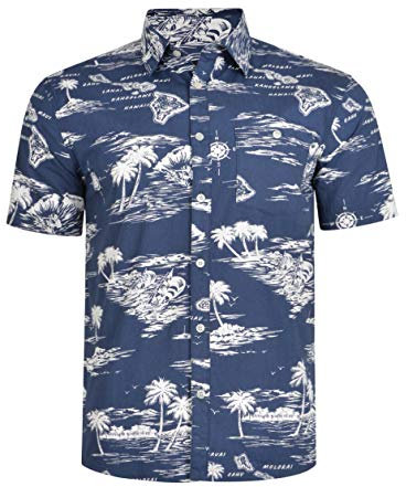 NOROZE Men's Hawaiian Shirt Regular-fit Short-Sleeve Palm Tree Shirts for Men (Small, Palm Tree Navy)