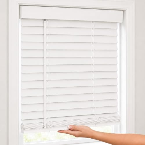 CHICOLOGY Jalousien aus Kunstholz, Jalousien, Holzjalousien, Fenstergardinen, Jalousien und Schattierungen, für Zuhause, Holzjalousien, 81,3 cm B x 152,4 cm H, Basic Weiß