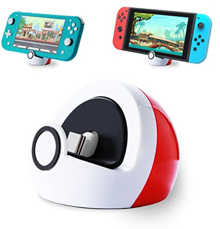 Antank Winzige Ladestation Kompatibel mit Nintendo Switch/Switch OLED/Switch Lite, Ladestation mit Typ-C Anschluss, Keine Projektion Mini Kompakt Tragbar Weiß Rot
