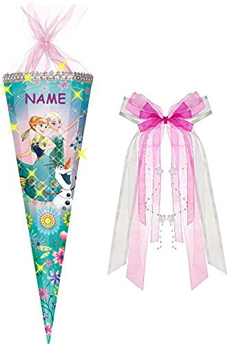 alles-meine.de GmbH 3-D Glitzer Effekt ! - Schultüte - Frozen - die Eiskönigin - 70 cm - rund - incl. Namen und große Schleife - Organza Abschluß - Zuckertüte - mit/ohne ..