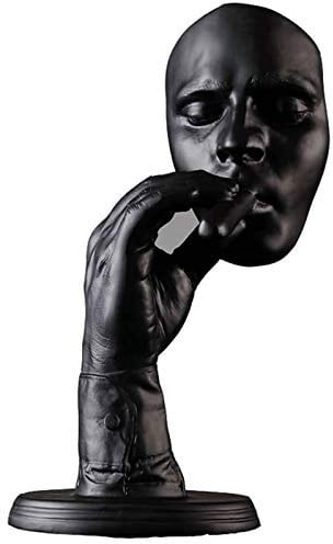 LGYKUMEG Smoking Cigar Creative Face Statue Character Resin Figurine Artwork Decorations,Face Statues Smoking Man Sculpture Male Face Hand Abstract Resin Ornament European Style,Black