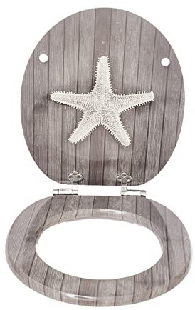 SINOBATH Wc Sitz Mit Absenkautomatik,Viele bunte Motive,Toilettendeckel aus Holz,Stabile QualitäT,Einfache Montage (Grauer Seestern)