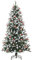 HOMCOM 6FT Artificial Snow Dipped Christmas Tree Xmas Pencil Tree Holiday Home Party Decoration with Foldable Feet Red Berries White Pinecones, Green