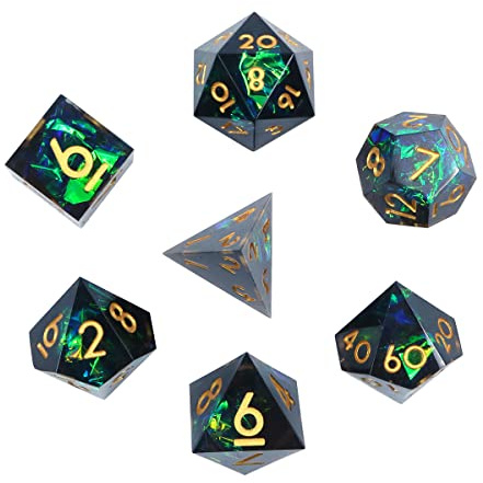 DollaTek Upscale Resin Transparent DND Würfelset Polyhedral Dice RPG Dice Dados Rol D4 D6 D8 D10 D12 D20 Würfelset – Schwarz und Grün