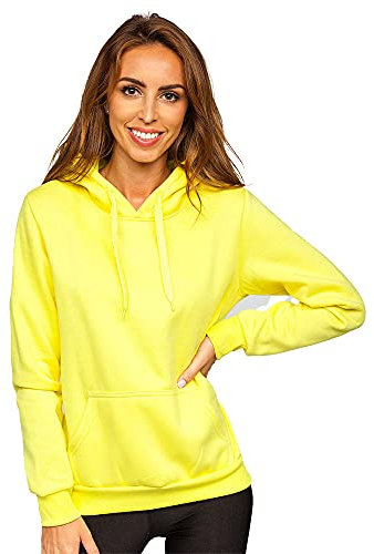 BOLF Mujer Sudadera Cerrada con Capucha Pulóver Blusa Sueter Jersey de Manga Larga Deporte Fitness Outdoor Básico Estilo Casual W02B Amarillo-Fluorescente L [A1A]