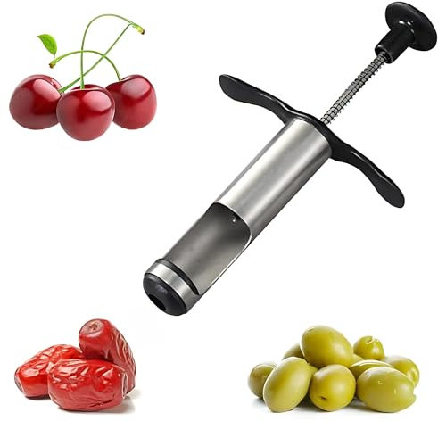 Vellichor Stainless Steel Heavy Duty Cherry / Date Olive Pitter Corer - Quickly and efficiently Remove Stones or Seeds with The Spring Loaded Push pin | Satisfying Fun to use! Seed Removal Fruits