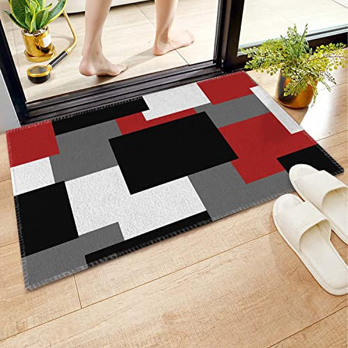 GELYIJIX Badezimmerteppich, rutschfeste Badematte, rot, schwarz, grau, weiche, saugfähige Mikrofaser-Bodenmatte, maschinenwaschbar, 45,7 x 76,2 cm