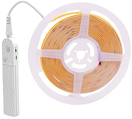 COB-LED-Lichtband mit PIR-Bewegungssensor, hohe Dichte, 320 Dioden/m, flexible batteriebetriebene Schnurlampe, 5 V (2 m, warmweiß)