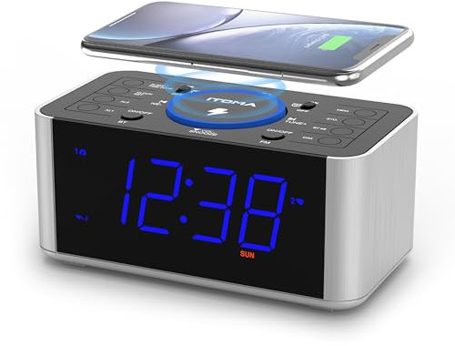 Radio, réveil sans fil 10 W, fonction snooze, Bluetooth, double alarme, écran LED à intensité variable, horloge de chargement USB pour chevet iTOMA CKS910
