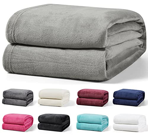Leonado Vicenti 2er Set Flauschige Kuscheldecke 150x200 cm Fleecedecke Wohnzimmerdecke Sofadecke Tagesdecke Flanell Uni Bettüberwurf, Grau