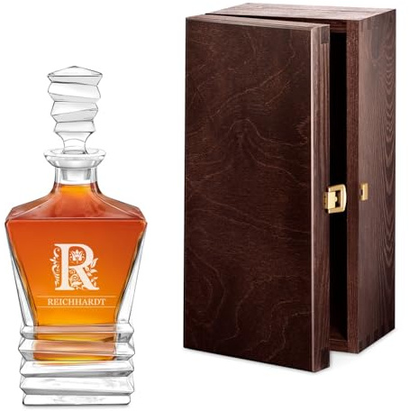 Maverton Geometric Whiskykaraffe mit Gravur 800 ml, Whisky Dekanter | Whiskykaraffe für Mann, Whiskyflasche zum Geburtstag, zu Weihnachten, Buchstabe