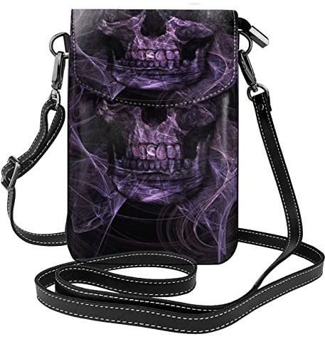 AABSTBFM Violetter Totenkopf-Druck für Damen, Umhängetasche, Handytasche, Geldbörse aus PU-Leder, Lila Totenkopf, Einheitsgröße