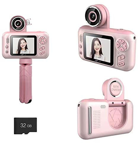 EMEBAY 2.4 Inch Digital Camera with Tripod Stand for Children, Mini Camera Selfie Rechargeable Camcorder 32G SD HD Video Card 1080P Gift Toy Girls Boys
