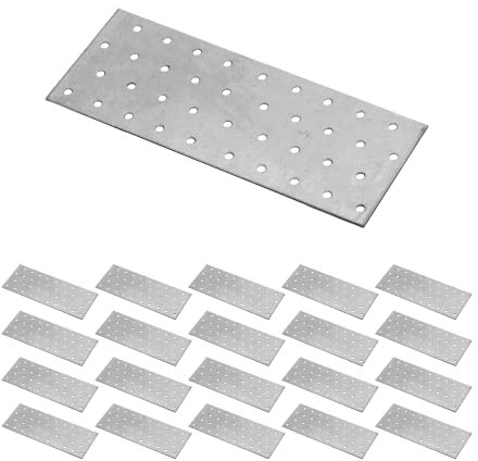 ZPH MARK Placa perforada para madera, conector plano, conector de madera, metal mm – chapa perforada galvanizada, 200 x 80 mm, juego de 20 unidades