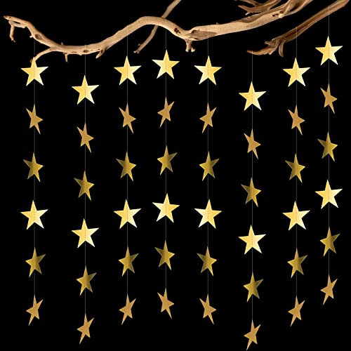 Thinp 3 Stück 4m Sternen Girlande,Glitzer Stern Girlande,Gold Stern Papier Girlande Deko,Hängende Sternengirlande,Papiergirlande mit Reflective,für Geburtstag Festival Neues Jahr Hochzeit Partydeko
