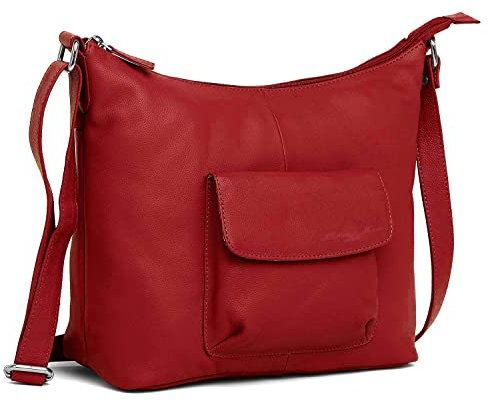Hudson & James Designer-Umhängetasche aus echtem Leder für Damen, für den Alltag, Crossover, Cross-Body, Arbeit, iPad, Schultertasche, rot, M